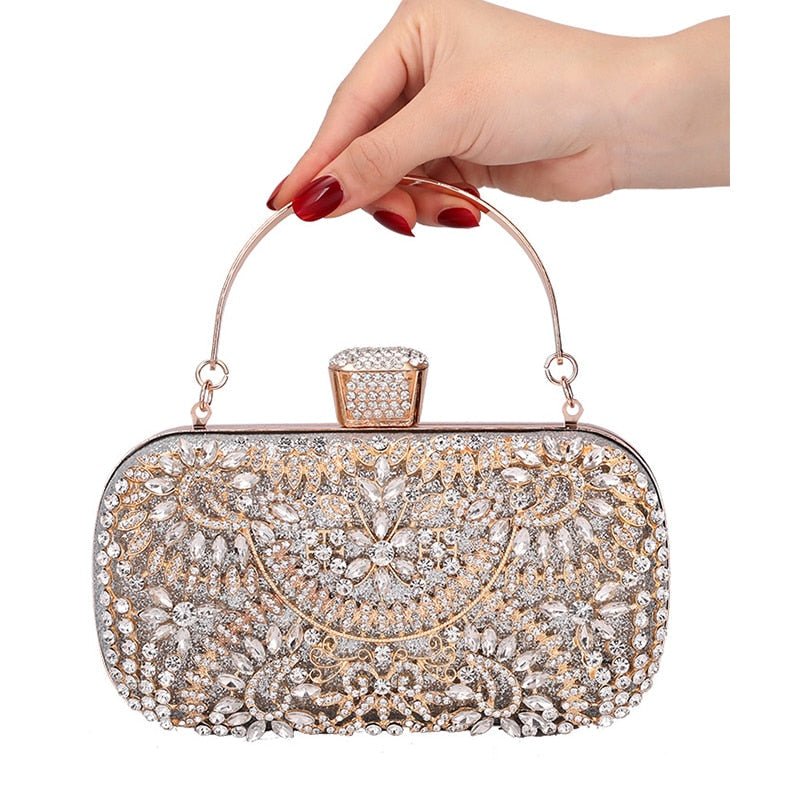 Diamond Evening Clutch Bag For Women Wedding Golden Clutch Purse Chain - Salim Fashion