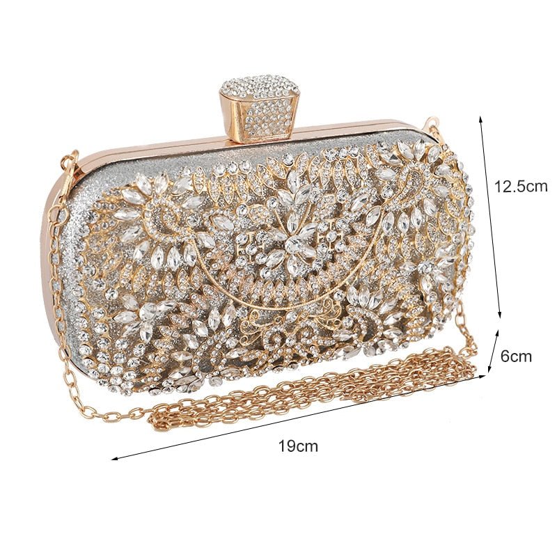 Diamond Evening Clutch Bag For Women Wedding Golden Clutch Purse Chain - Salim Fashion