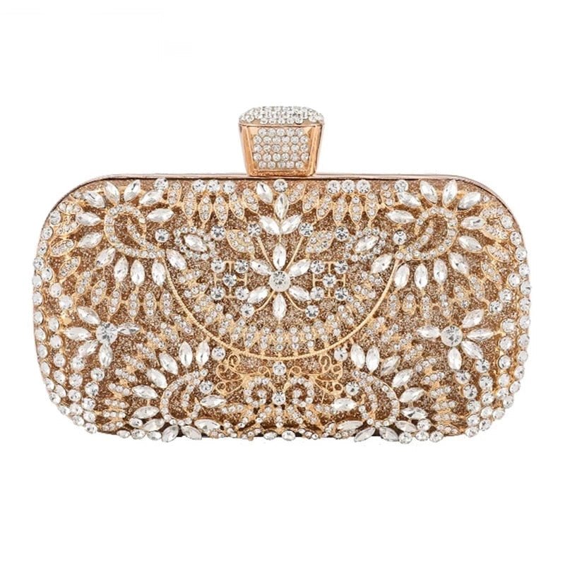 Diamond Evening Clutch Bag For Women Wedding Golden Clutch Purse Chain - Salim Fashion
