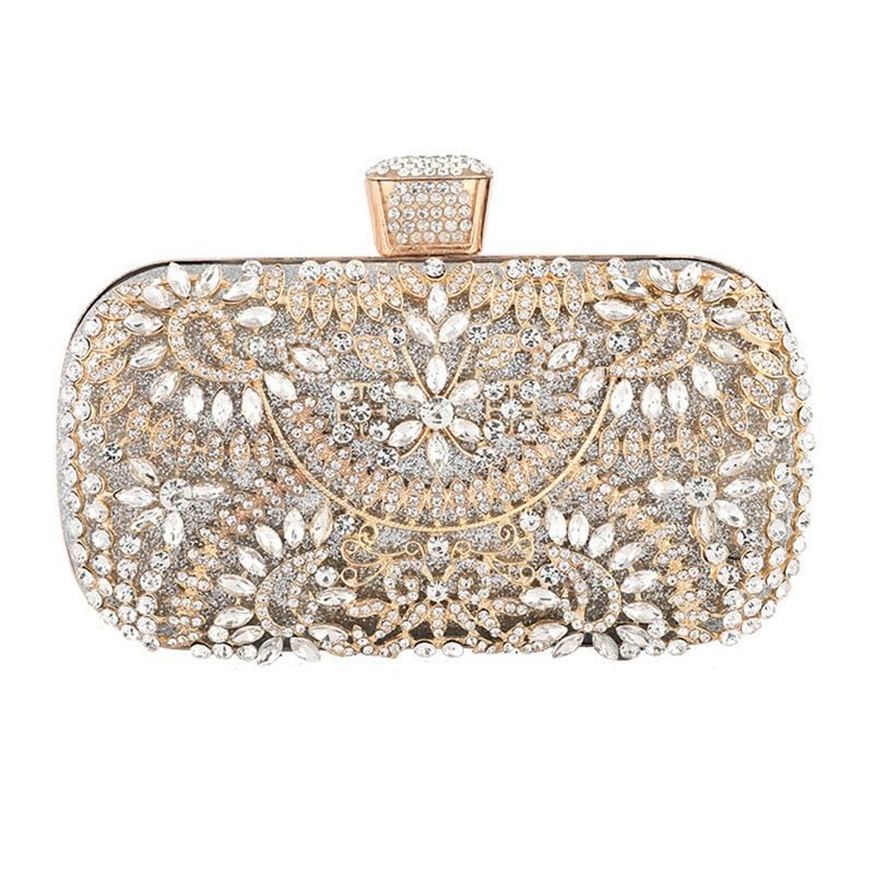 Diamond Evening Clutch Bag For Women Wedding Golden Clutch Purse Chain - Salim Fashion