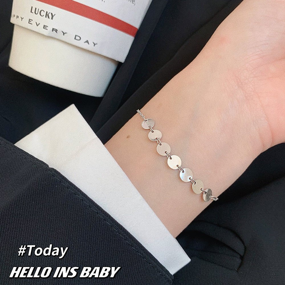 Ins Style Minority Temperament Jewelry S925 Sterling Silver Wafer Bracelet Korean Simple Round Brand Personalized Hand Jewelry Women's Jewelry - Salim Fashion