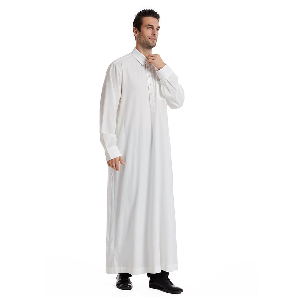 Islamic clothing men's solid color long sleeved loose Muslim suit Arab Kaftan solid color standing collar men's robe