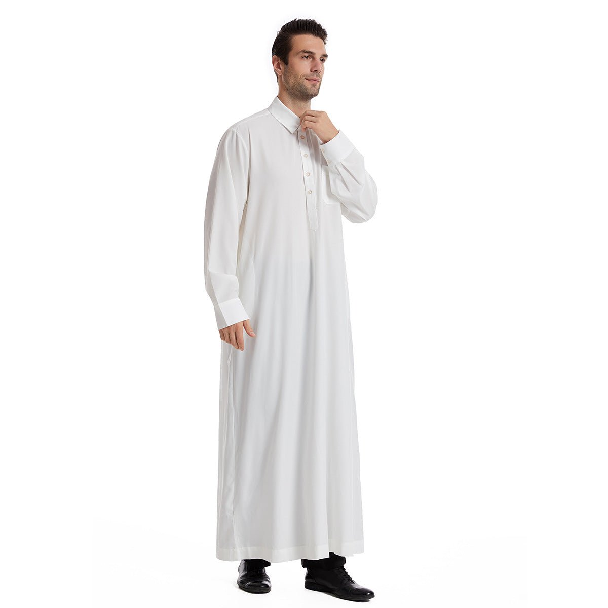 Islamic clothing men's solid color long sleeved loose Muslim suit Arab Kaftan solid color standing collar men's robe