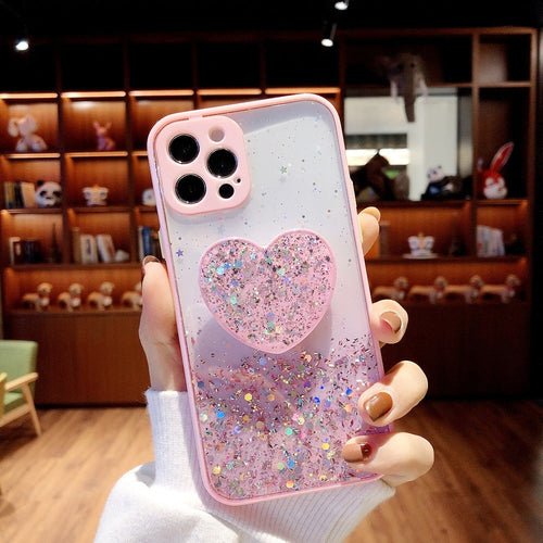 Buy 1 Get 1 Free Sequins Glitter Case with Love Stand for iPhone - Salim Fashion