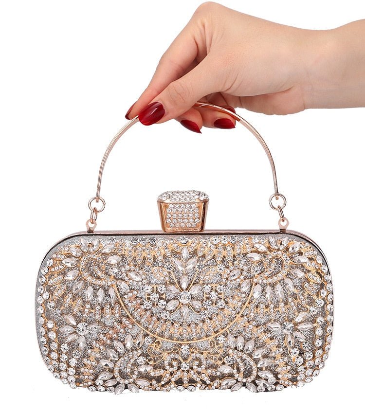 Diamond Evening Clutch Bag For Women Wedding Golden Clutch Purse Chain - Salim Fashion