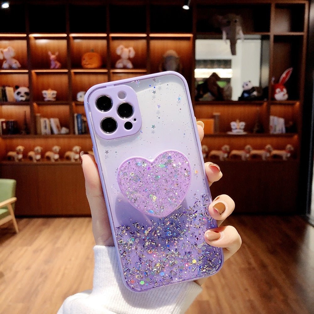 Buy 1 Get 1 Free Sequins Glitter Case with Love Stand for iPhone - Salim Fashion