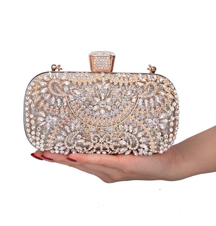 Diamond Evening Clutch Bag For Women Wedding Golden Clutch Purse Chain - Salim Fashion