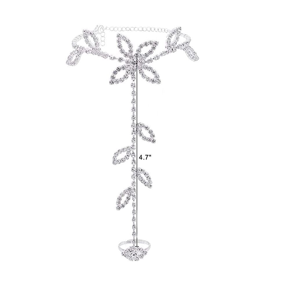 1PC Beach Wedding Jewelry Anklet with Rhinestone Toe Ring Leaf Bridal - Salim Fashion