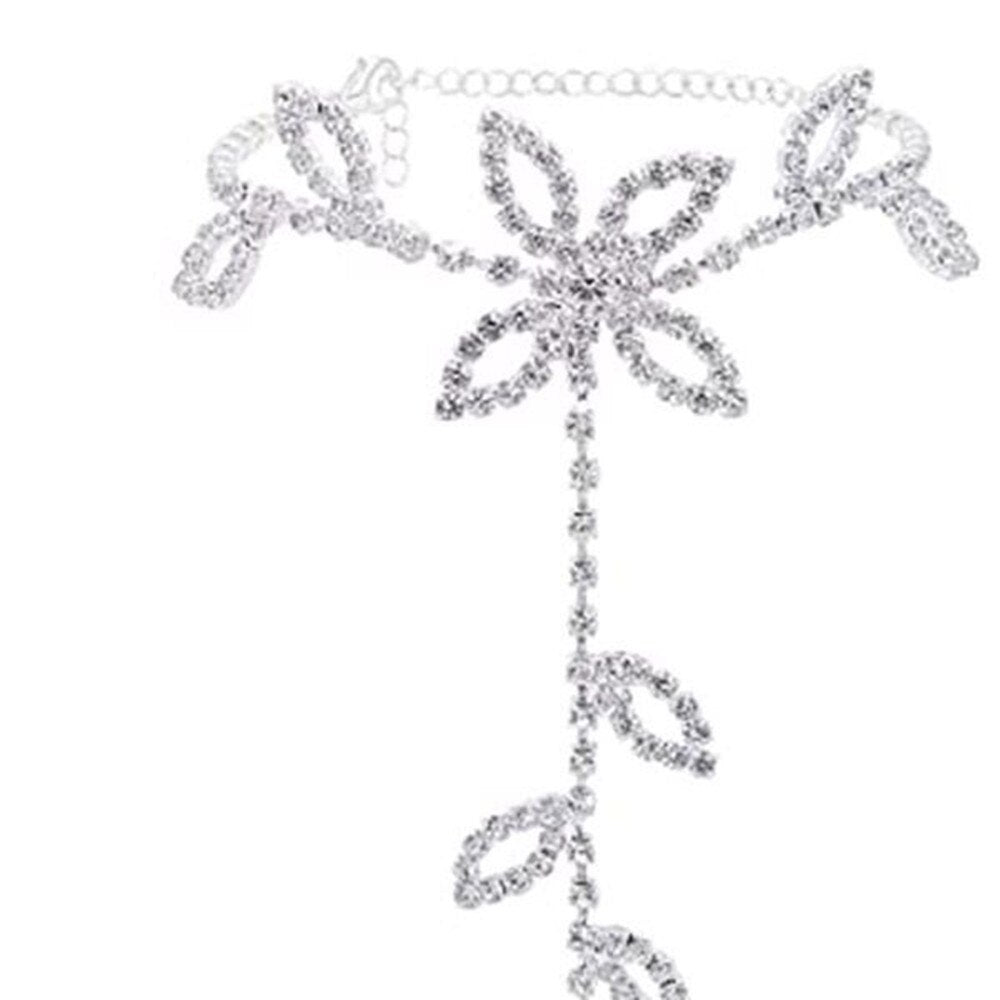 1PC Beach Wedding Jewelry Anklet with Rhinestone Toe Ring Leaf Bridal - Salim Fashion
