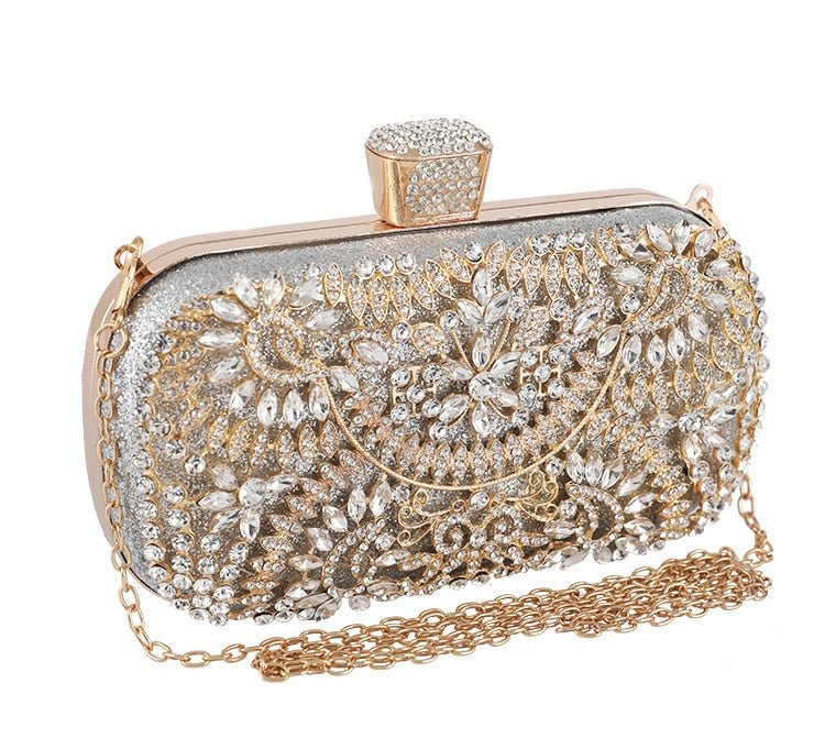 Diamond Evening Clutch Bag For Women Wedding Golden Clutch Purse Chain - Salim Fashion