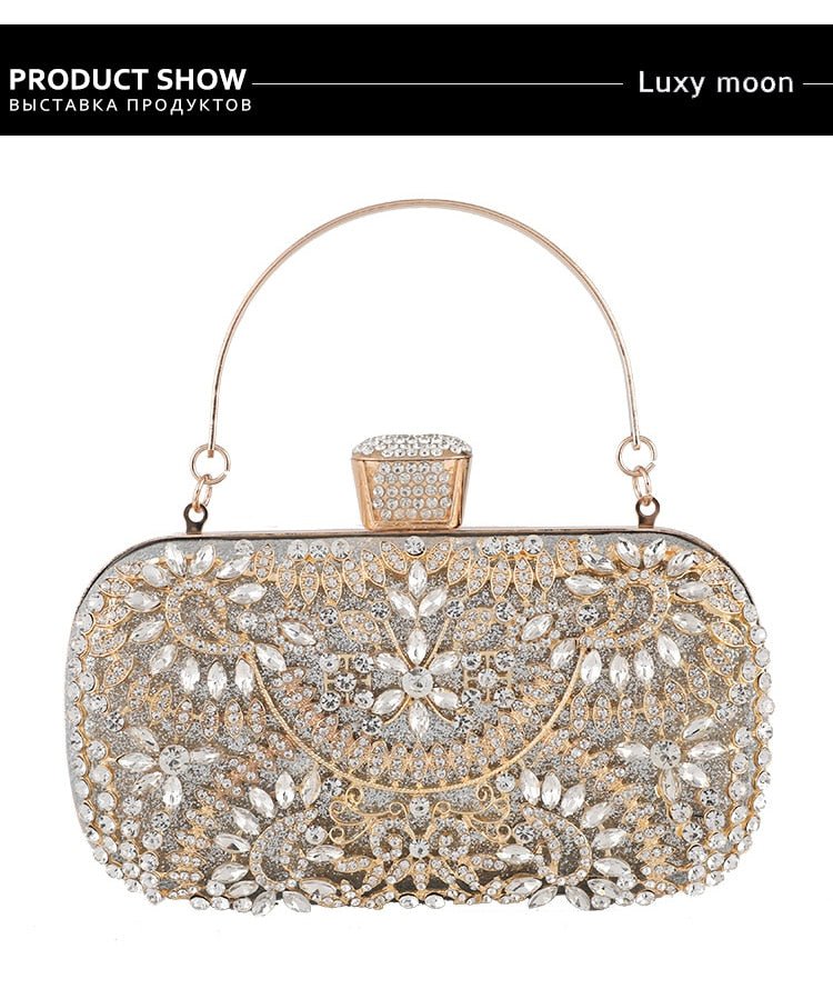 Diamond Evening Clutch Bag For Women Wedding Golden Clutch Purse Chain - Salim Fashion