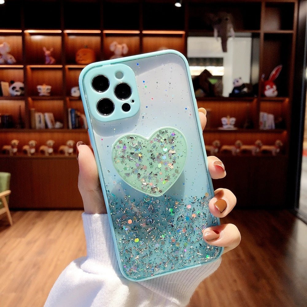 Buy 1 Get 1 Free Sequins Glitter Case with Love Stand for iPhone - Salim Fashion