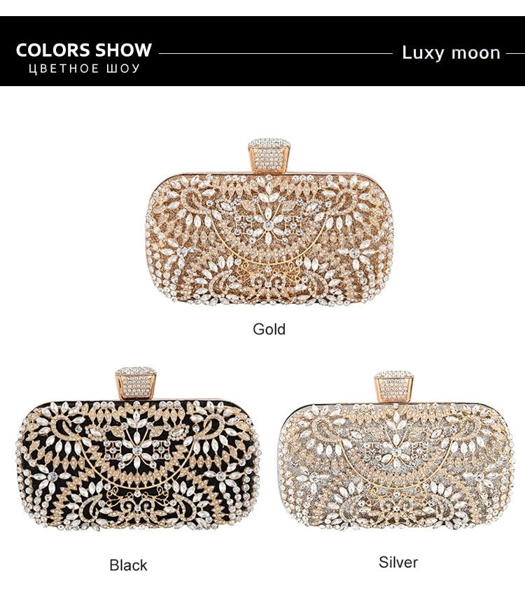 Diamond Evening Clutch Bag For Women Wedding Golden Clutch Purse Chain - Salim Fashion