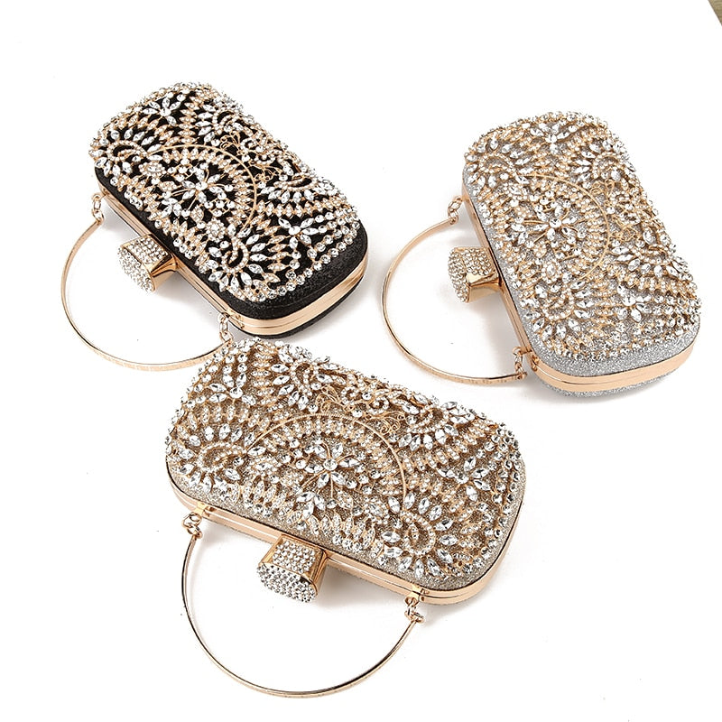 Diamond Evening Clutch Bag For Women Wedding Golden Clutch Purse Chain - Salim Fashion