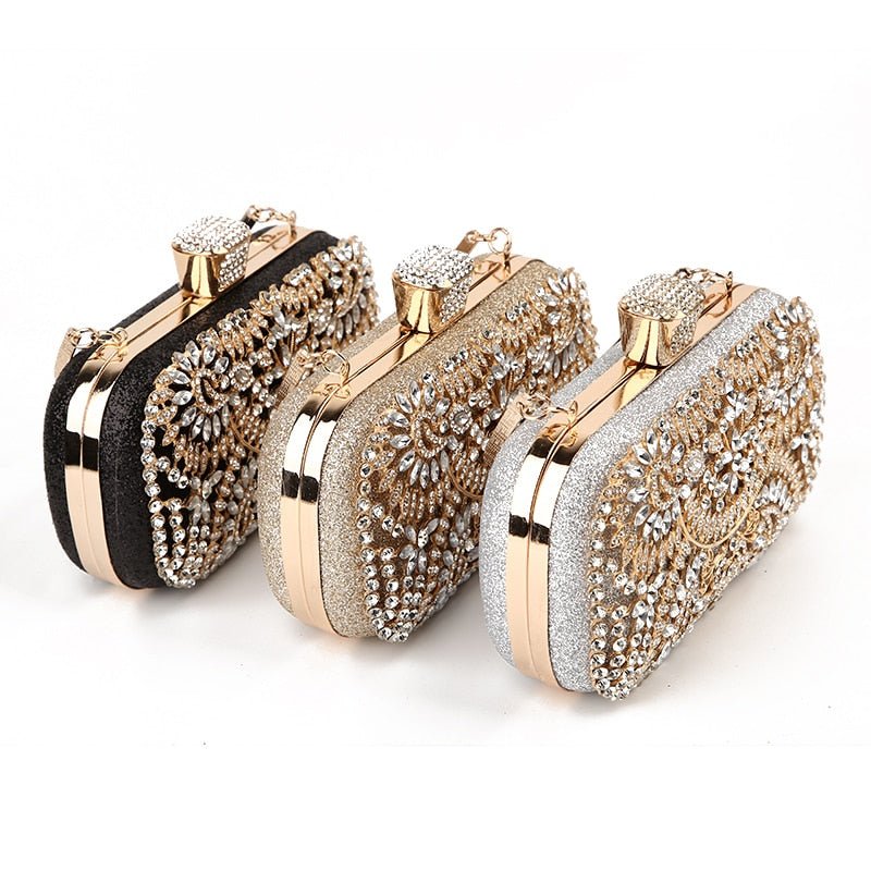 Diamond Evening Clutch Bag For Women Wedding Golden Clutch Purse Chain - Salim Fashion