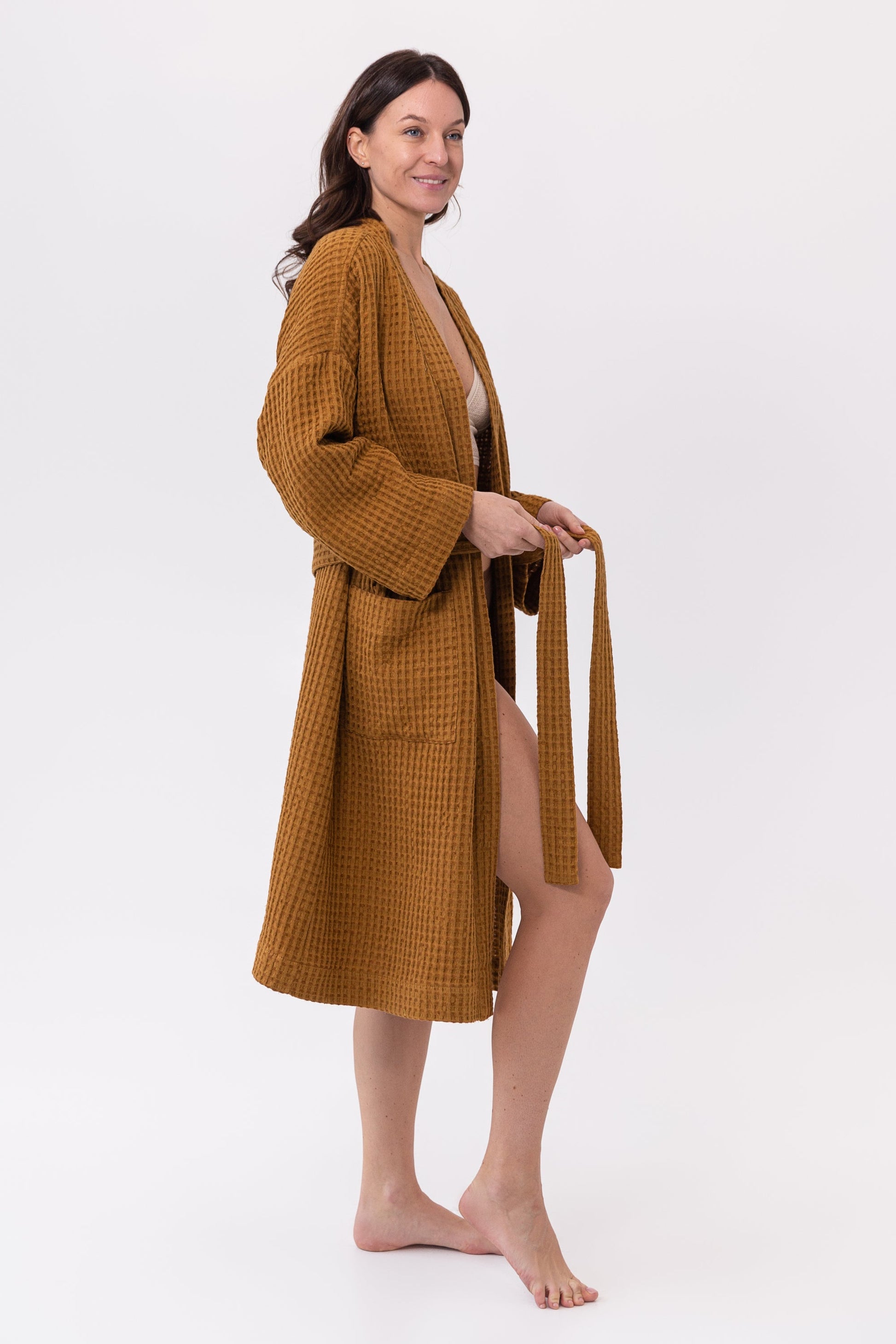 Set of linen waffle robes with towels - Salim Fashion