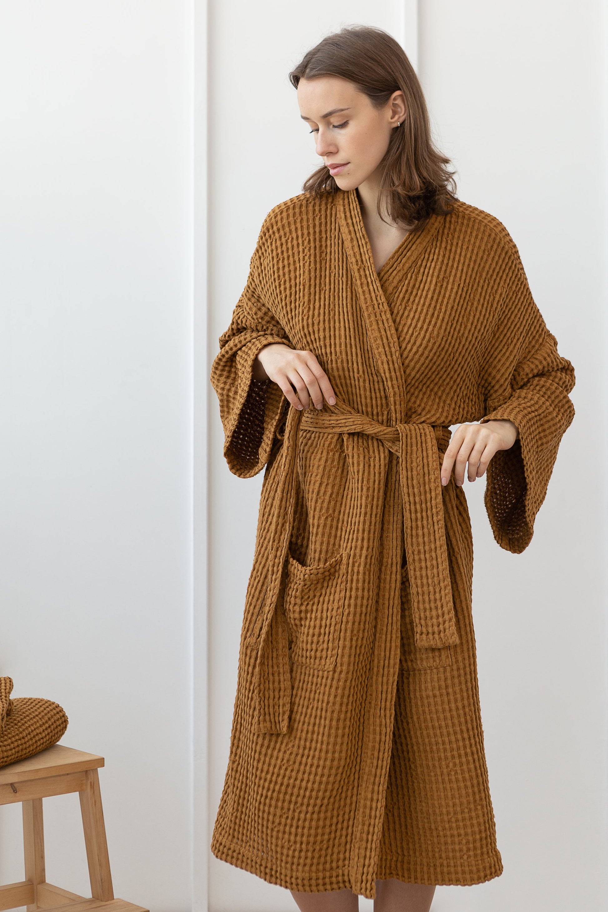 Set of linen waffle robes with towels - Salim Fashion