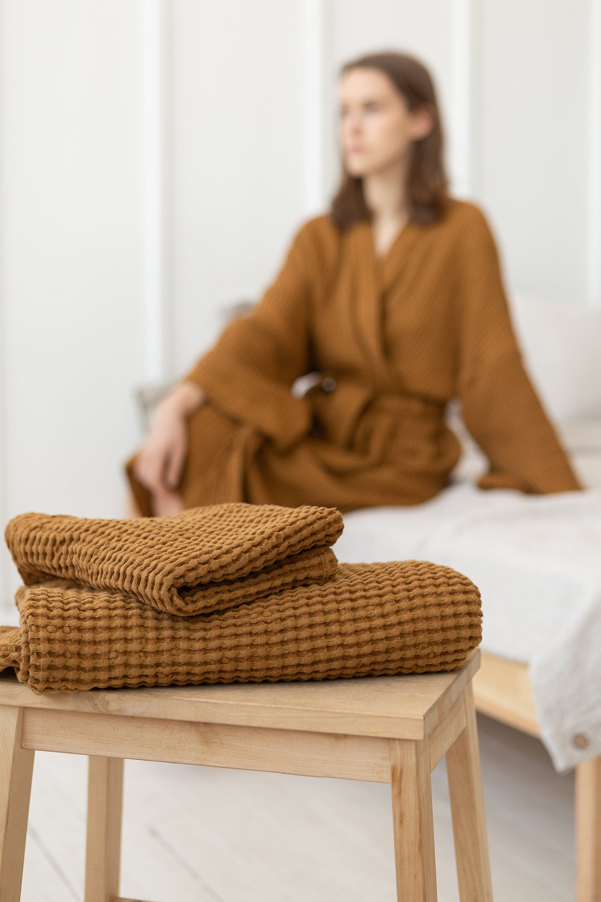 Set of linen waffle robes with towels - Salim Fashion