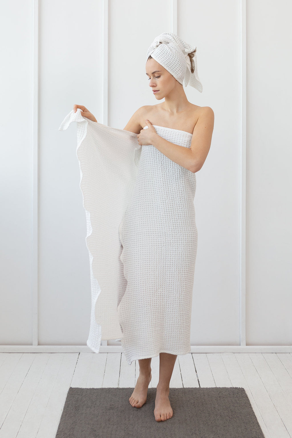 Set of linen waffle robes with towels - Salim Fashion