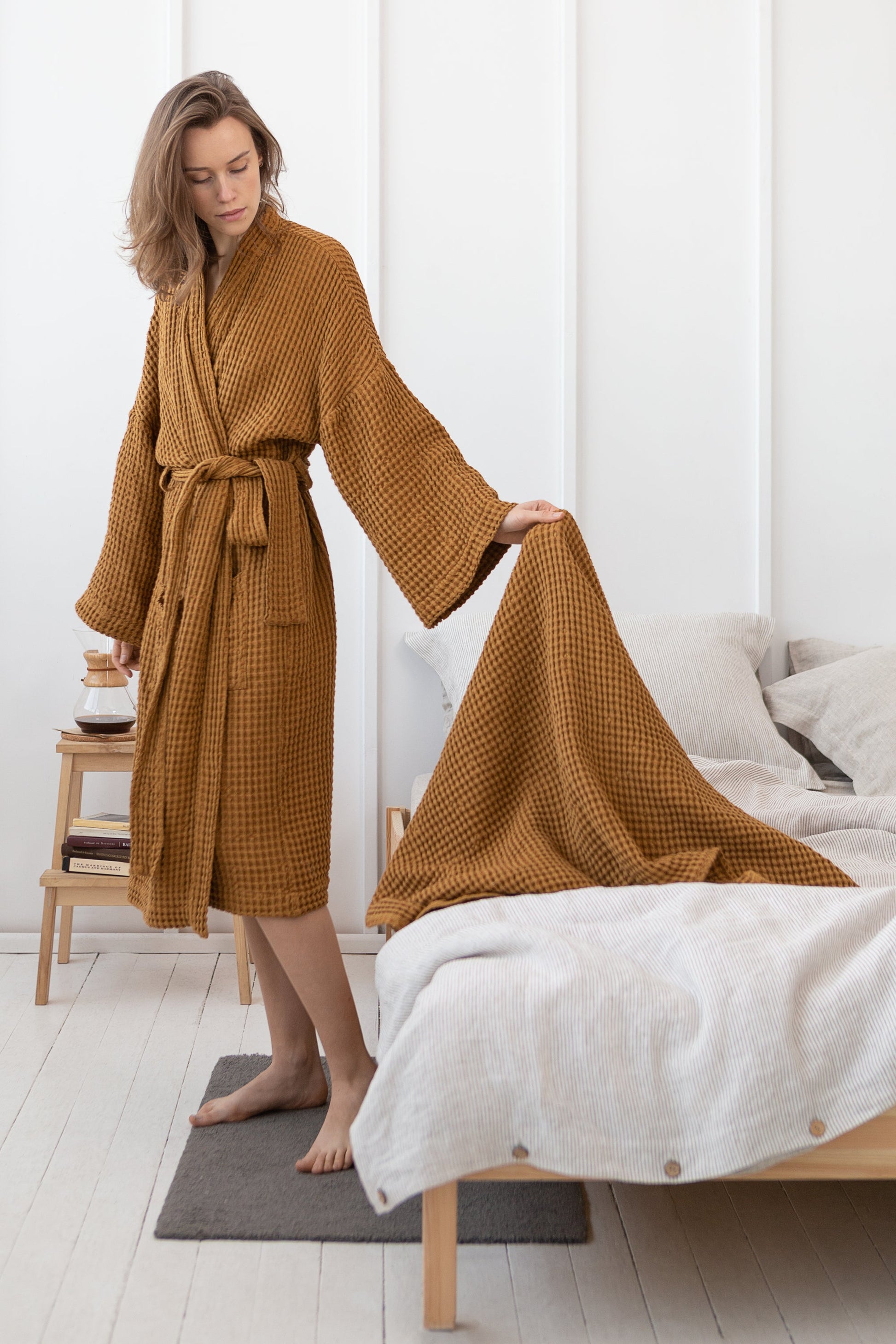 Set of linen waffle robes with towels - Salim Fashion