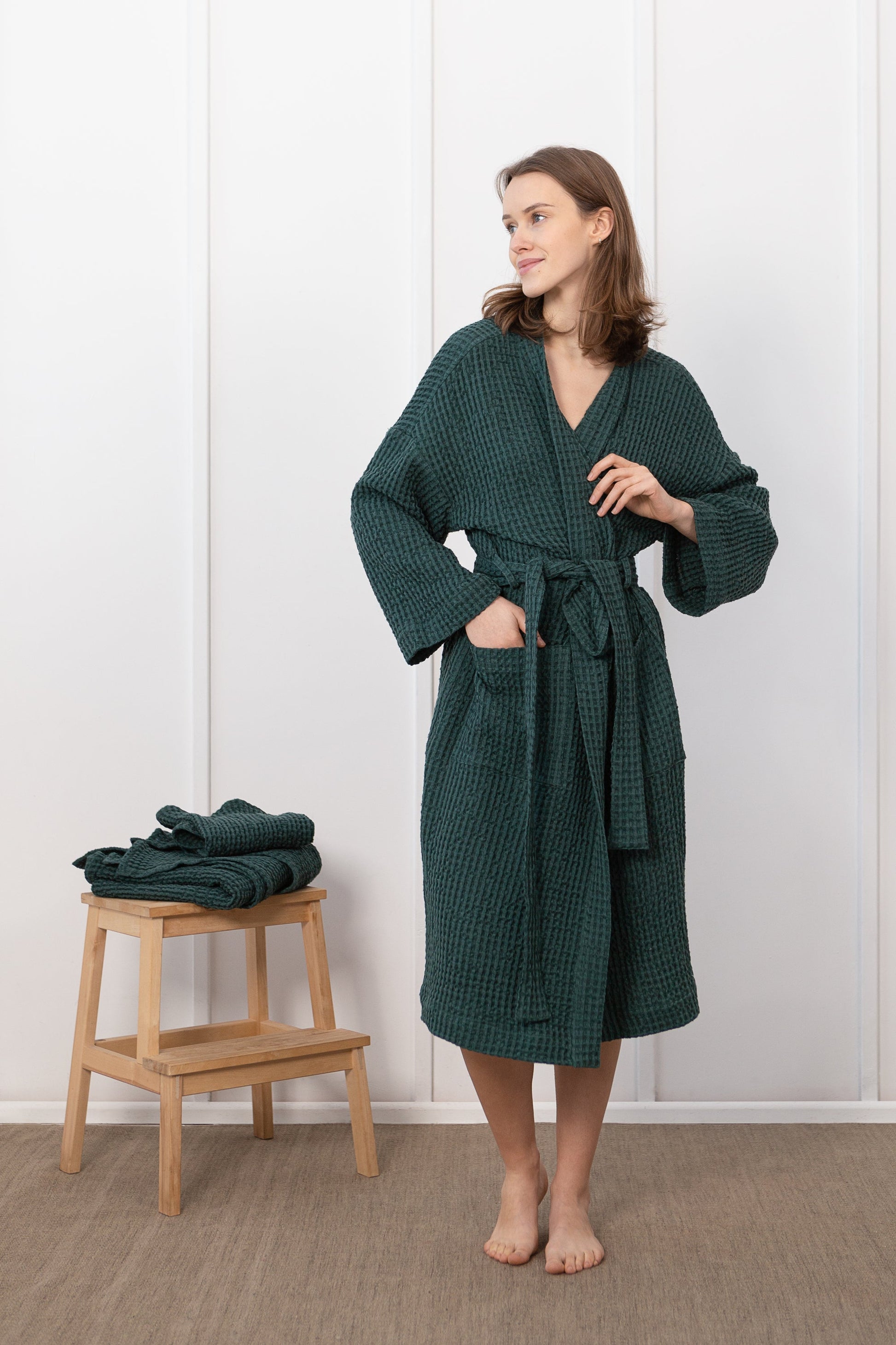 Set of linen waffle robes with towels - Salim Fashion