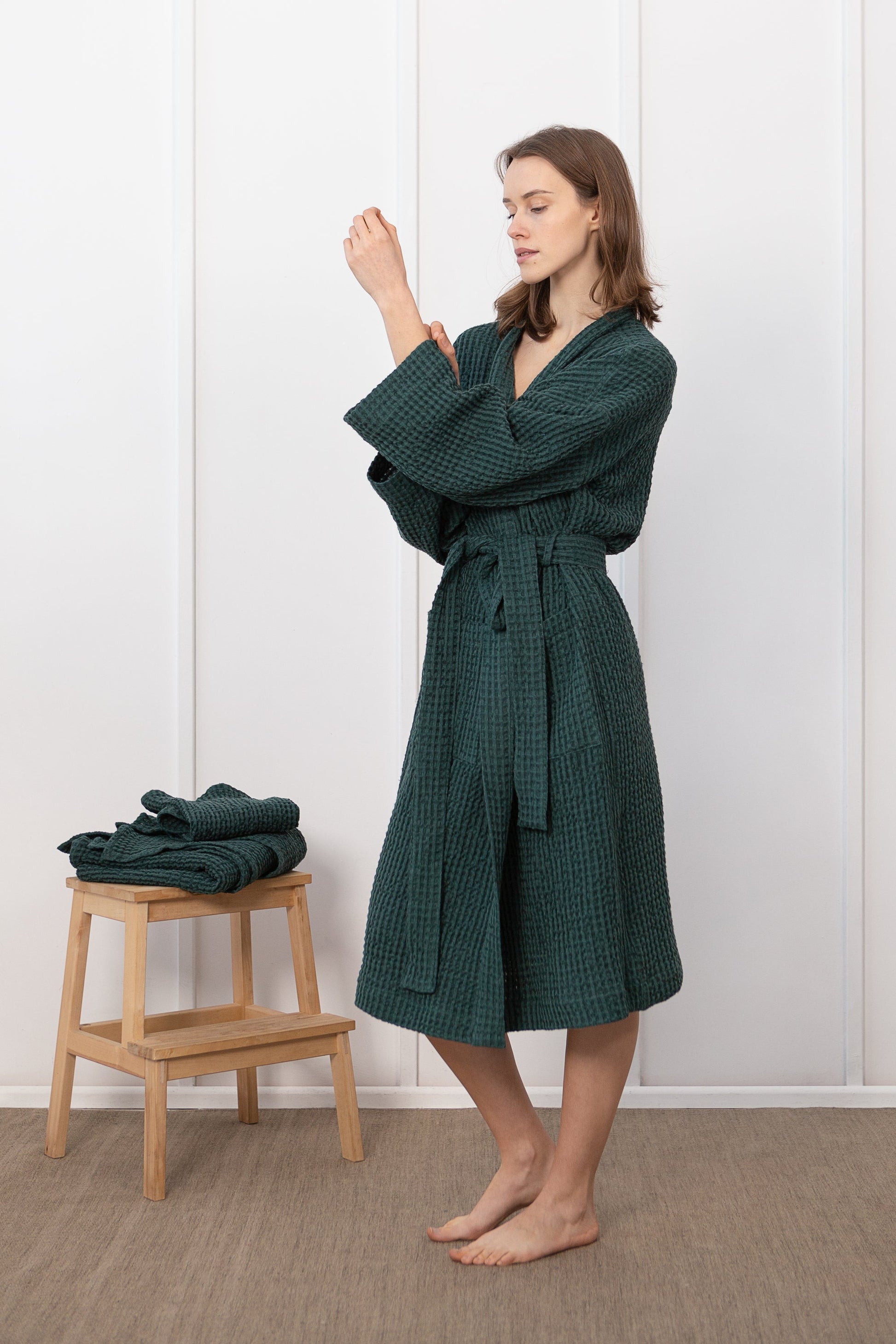 Set of linen waffle robes with towels - Salim Fashion
