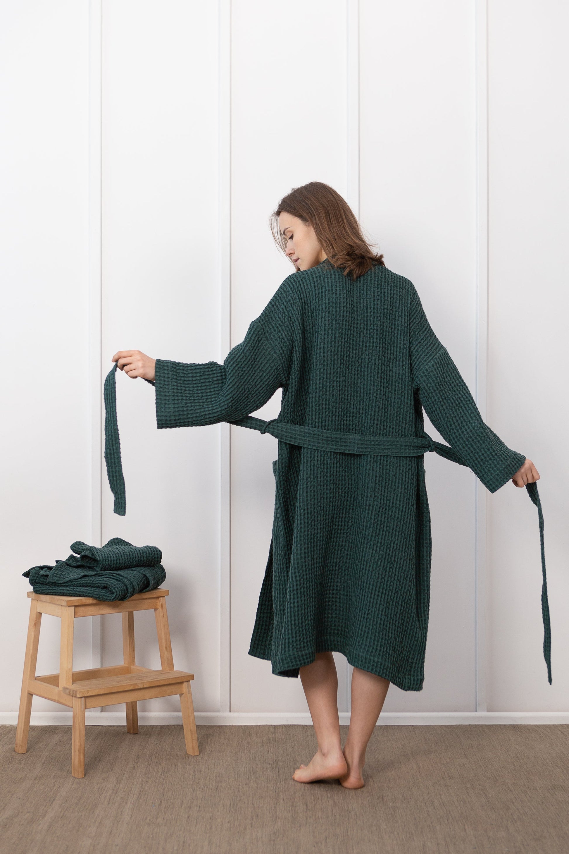 Set of linen waffle robes with towels - Salim Fashion