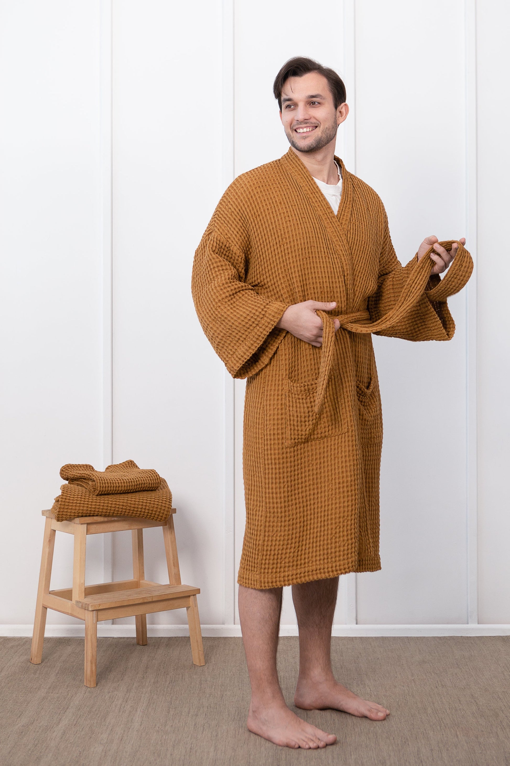 Set of linen waffle robes with towels - Salim Fashion