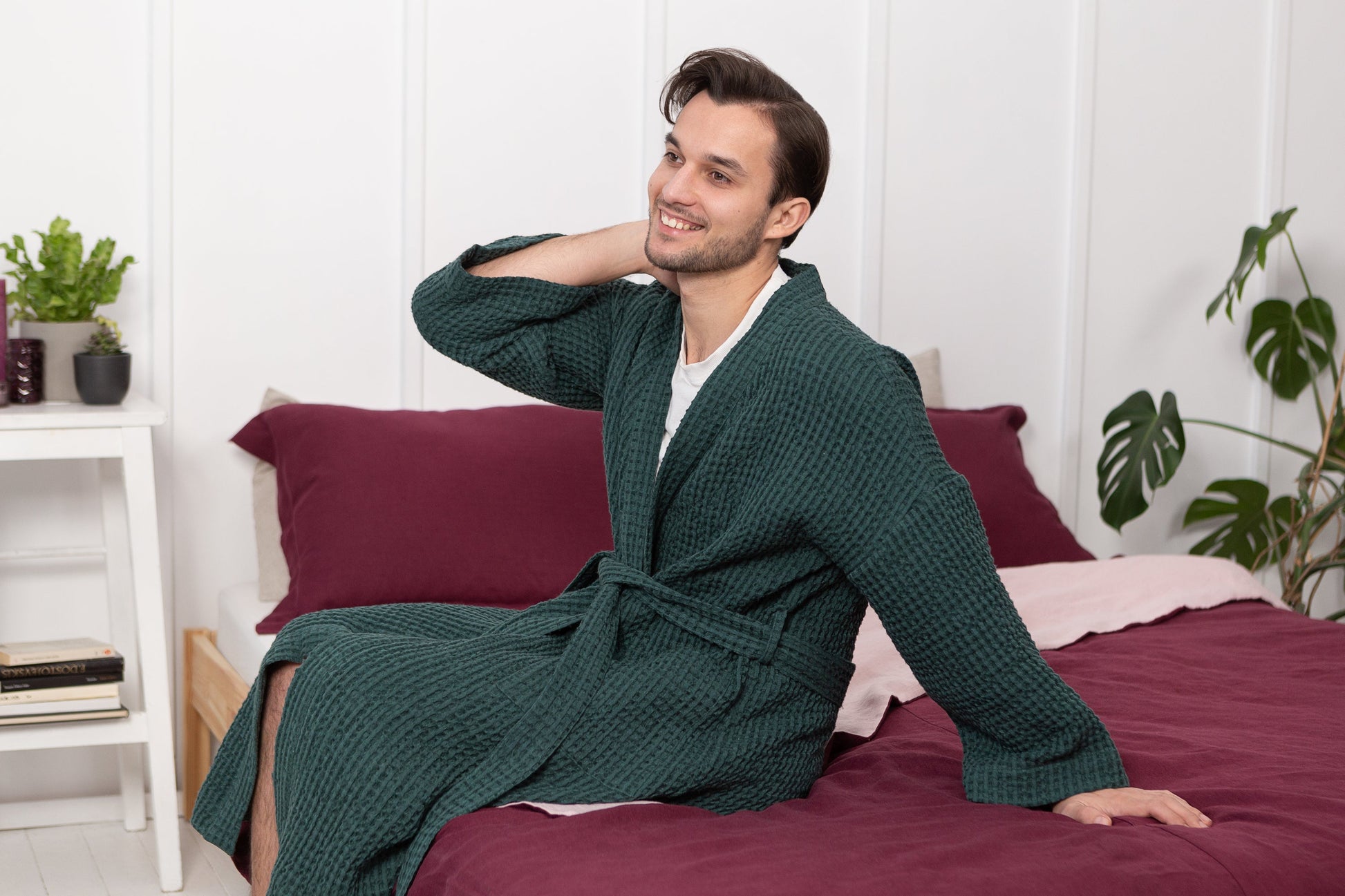 Set of linen waffle robes with towels - Salim Fashion