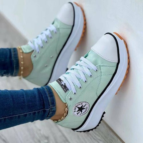 Flat Lace-Up Sneakers Pattern Canvas Casual Women Sport Shoes - Salim Fashion