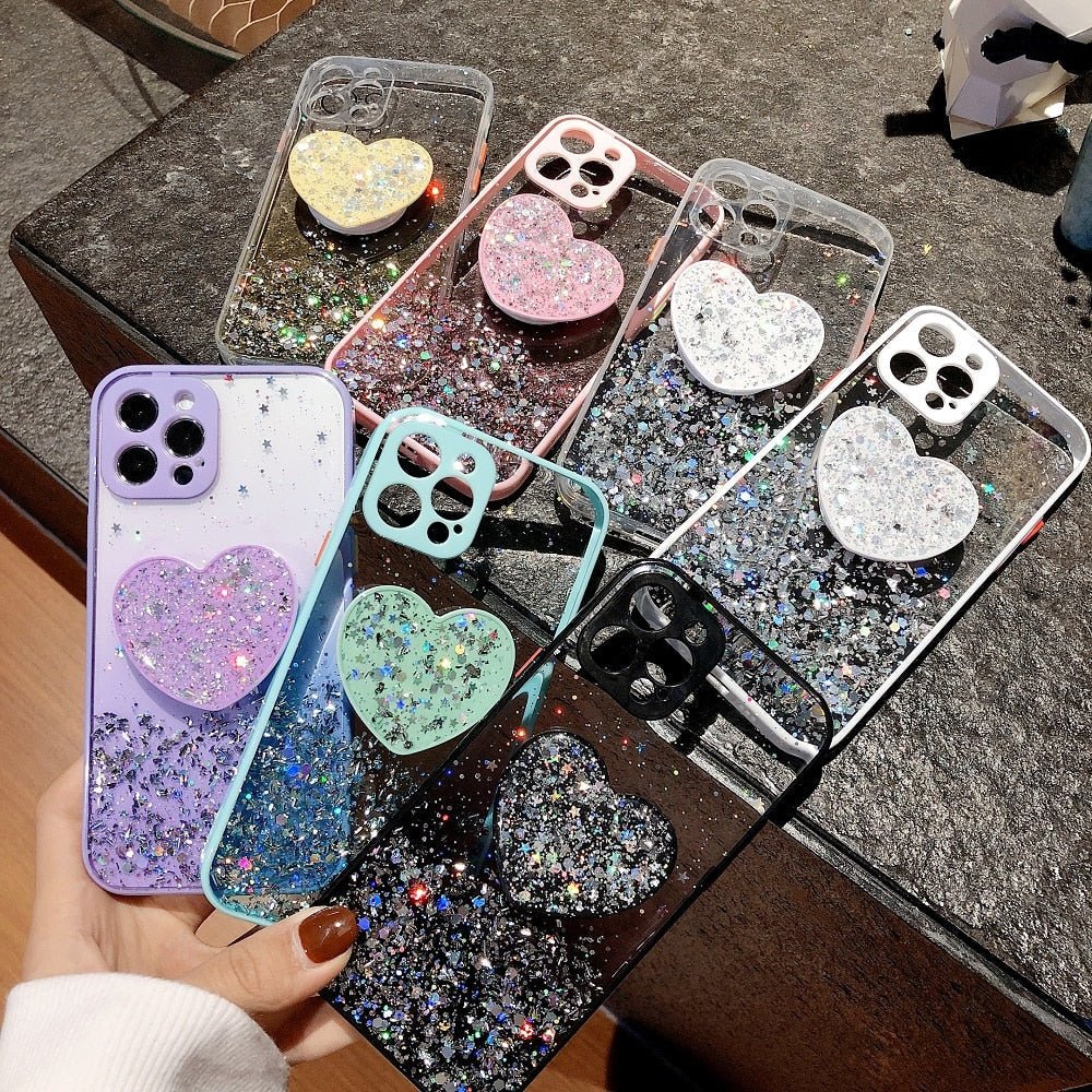 Buy 1 Get 1 Free Sequins Glitter Case with Love Stand for iPhone - Salim Fashion