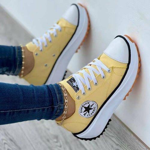 Flat Lace-Up Sneakers Pattern Canvas Casual Women Sport Shoes - Salim Fashion