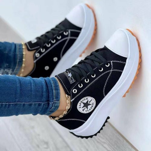 Flat Lace-Up Sneakers Pattern Canvas Casual Women Sport Shoes - Salim Fashion