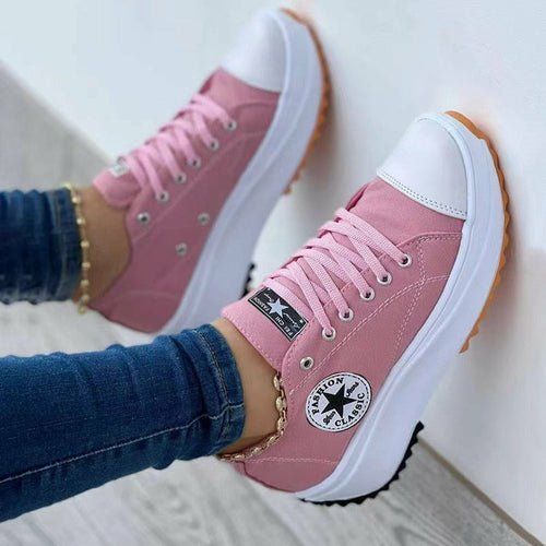 Flat Lace-Up Sneakers Pattern Canvas Casual Women Sport Shoes - Salim Fashion