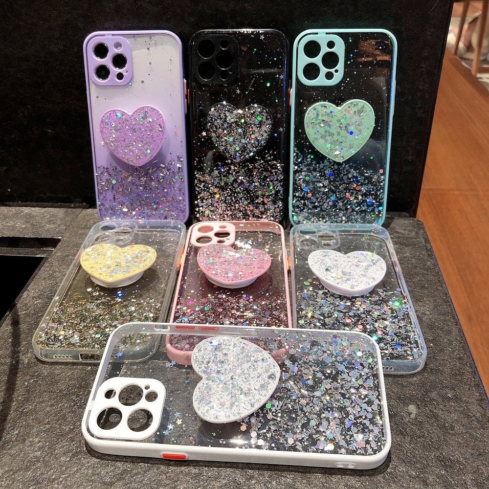 Buy 1 Get 1 Free Sequins Glitter Case with Love Stand for iPhone - Salim Fashion