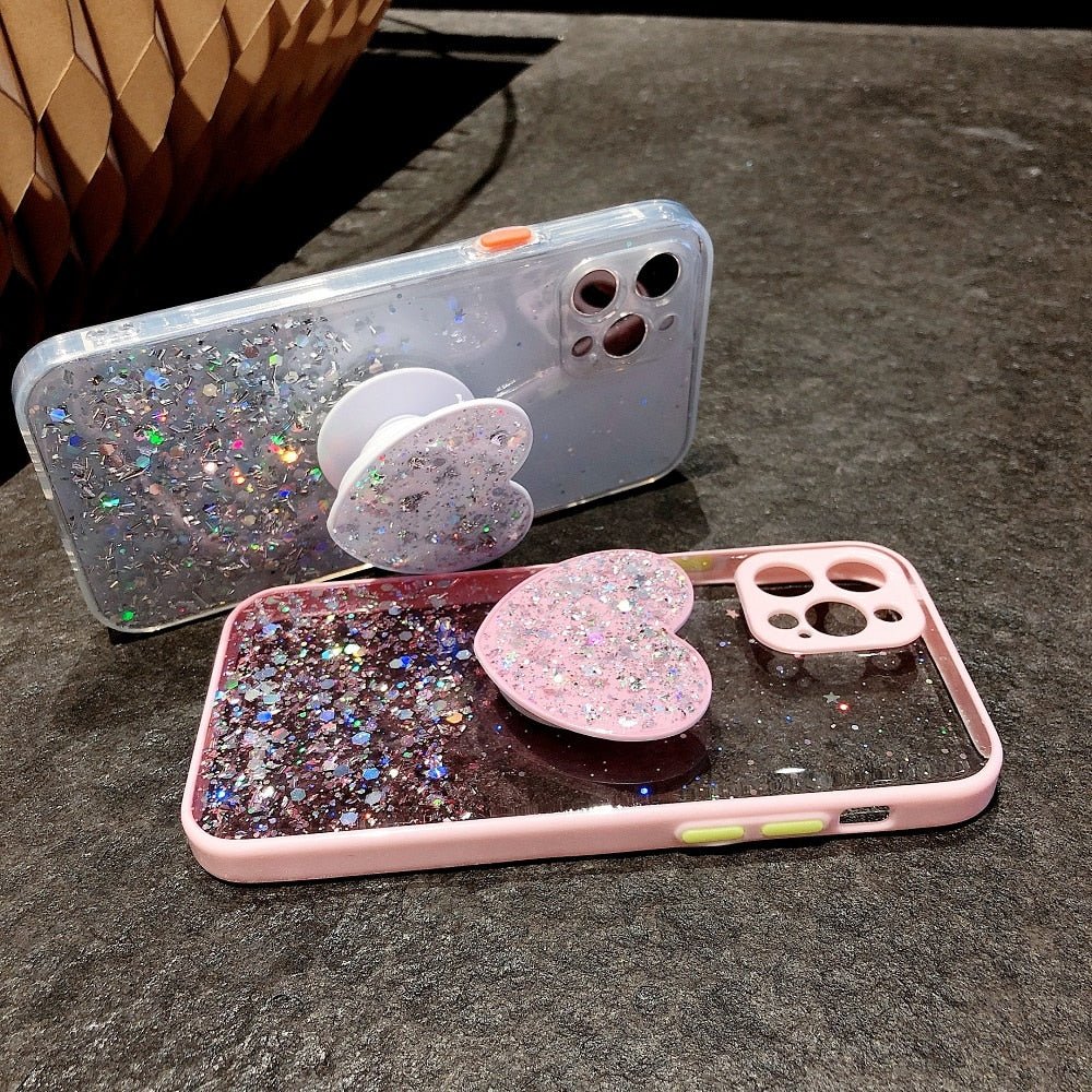 Buy 1 Get 1 Free Sequins Glitter Case with Love Stand for iPhone - Salim Fashion