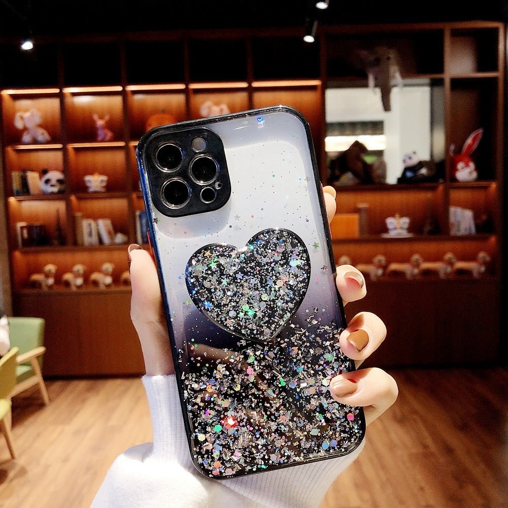 Buy 1 Get 1 Free Sequins Glitter Case with Love Stand for iPhone - Salim Fashion