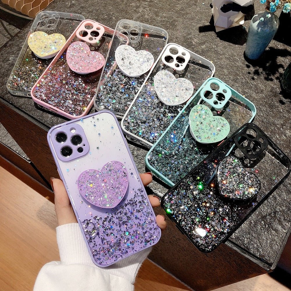 Buy 1 Get 1 Free Sequins Glitter Case with Love Stand for iPhone - Salim Fashion