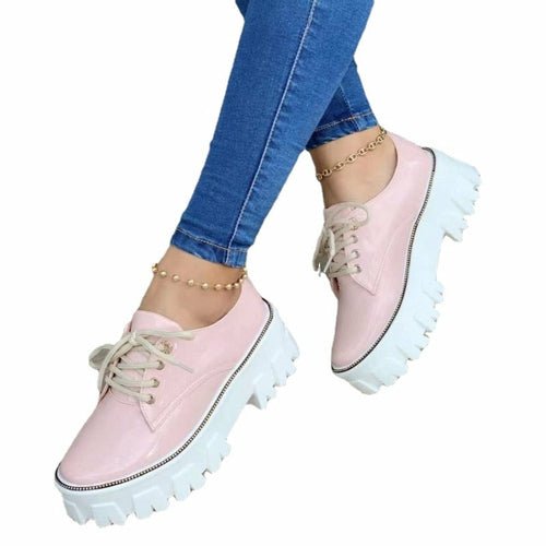 Thick Heel Flat Platform Oxford Women Shoes Pink/Red/Black - Salim Fashion