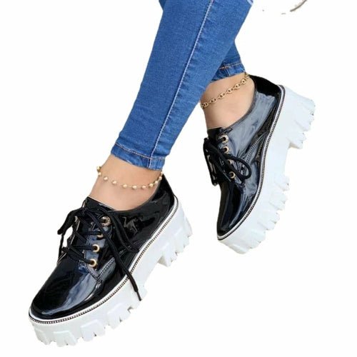 Thick Heel Flat Platform Oxford Women Shoes Pink/Red/Black - Salim Fashion