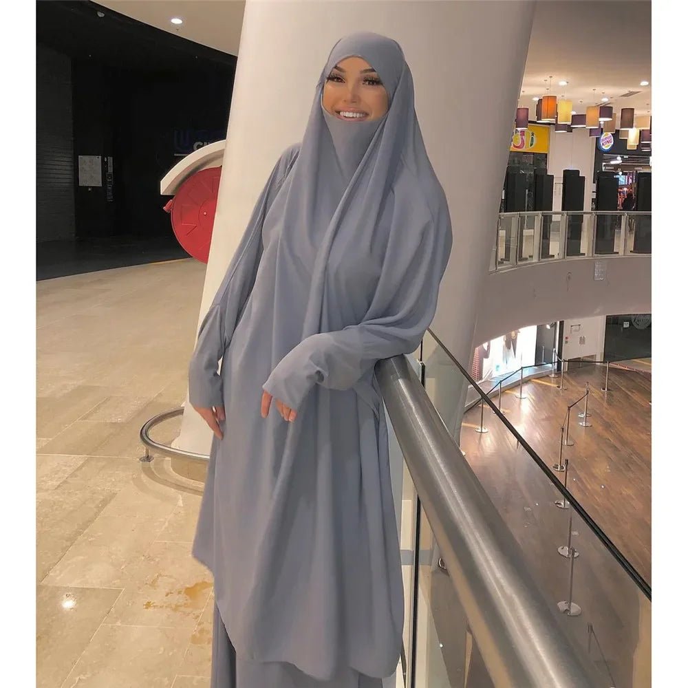 Eid Hooded Abaya Women 2 Piece Set Prayer Garment Tops Skirt Suit Islamic Clothing Ramadan Abayas Khimar Full Cover Kaftan Dress