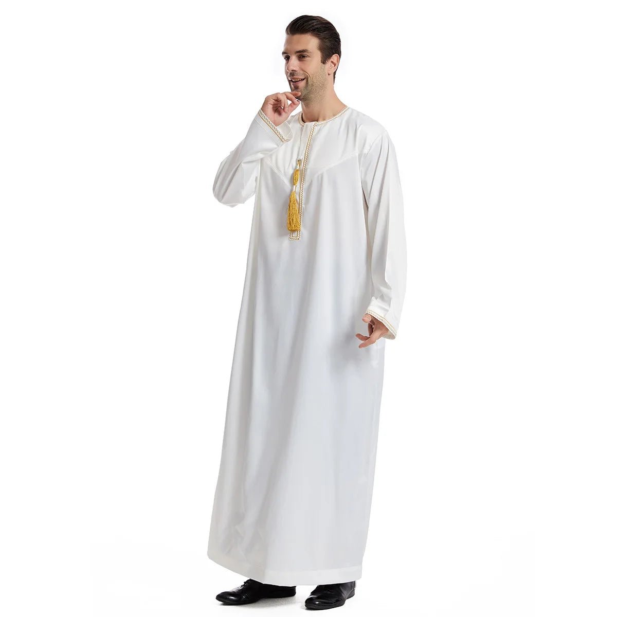 2025 Men's Muslim Long Sleeve Robe Dress Fashion Abayas Dishdasha Daffah Jubba Thobe Saudi Kaftan Islamic Clothing Caftan Homme