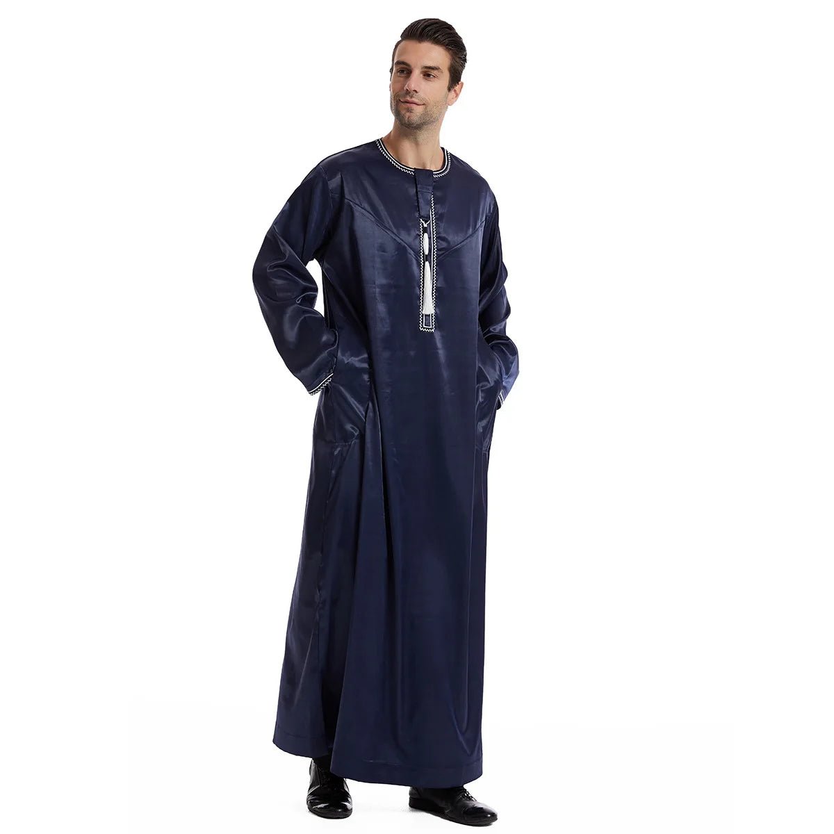 2025 Men's Muslim Long Sleeve Robe Dress Fashion Abayas Dishdasha Daffah Jubba Thobe Saudi Kaftan Islamic Clothing Caftan Homme