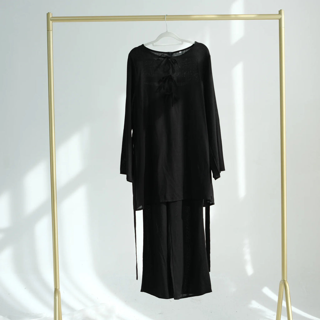 2025 Muslim Sets Two Piece Set Abaya Women Caftan Marocain Soild Top+Pant Suits Eid Ramadan Islam Clothing Ensembles Musulmans