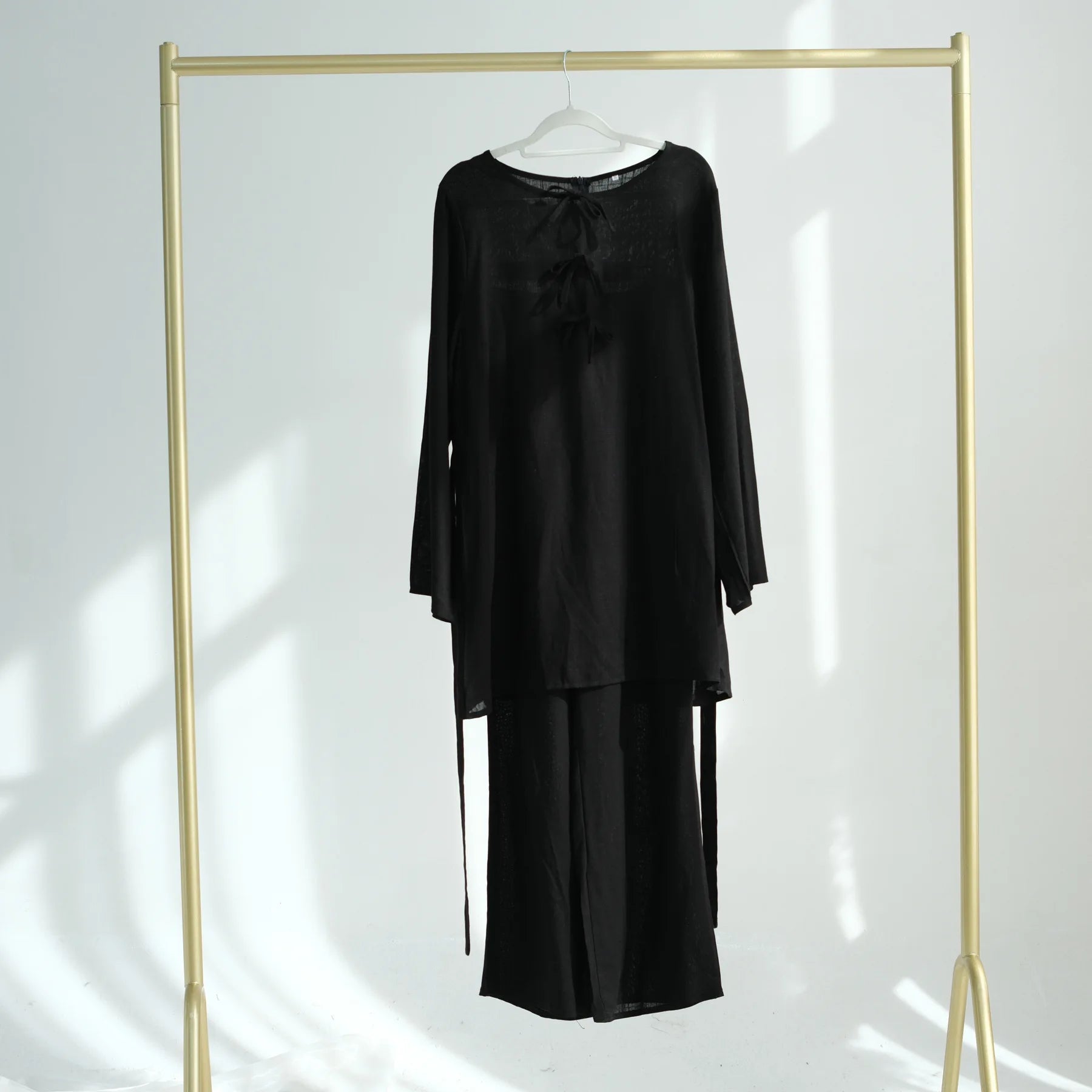 2025 Muslim Sets Two Piece Set Abaya Women Caftan Marocain Soild Top+Pant Suits Eid Ramadan Islam Clothing Ensembles Musulmans