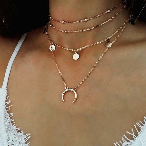 Crescent Horn Moon Layered Necklace - Salim Fashion