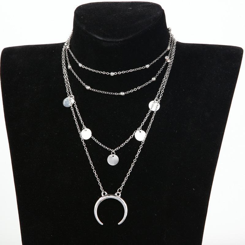 Crescent Horn Moon Layered Necklace - Salim Fashion