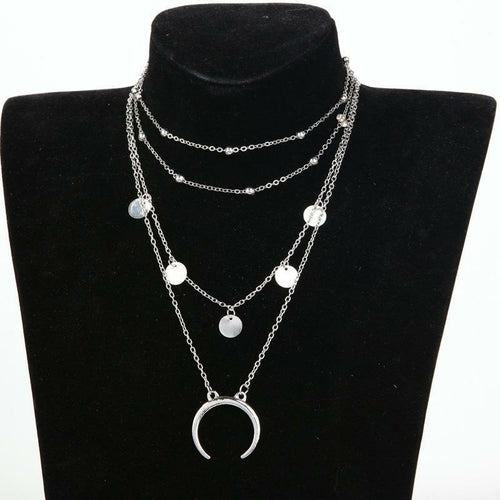 Crescent Horn Moon Layered Necklace - Salim Fashion