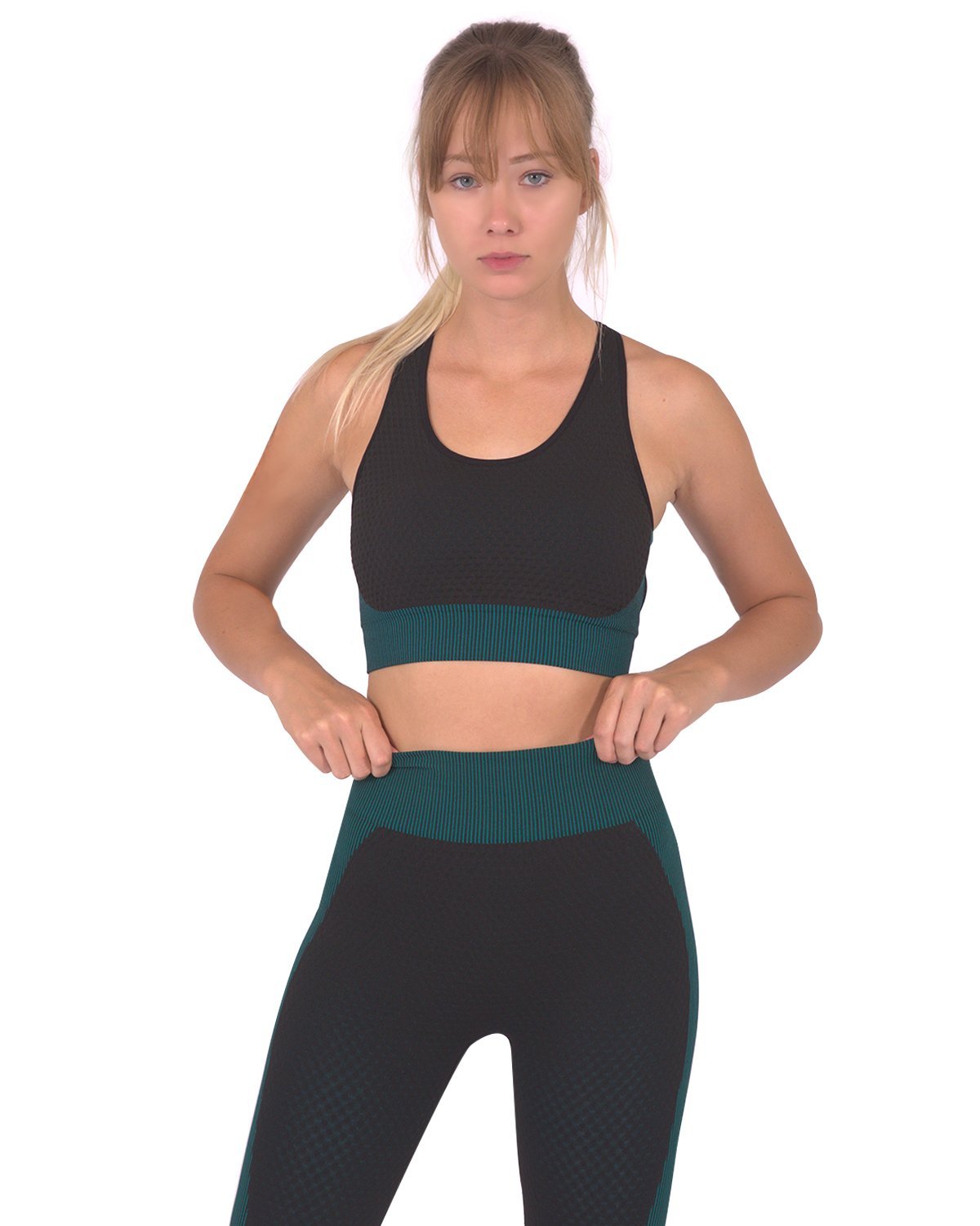 Trois Seamless Sports Bra - Black with Blue - Salim Fashion