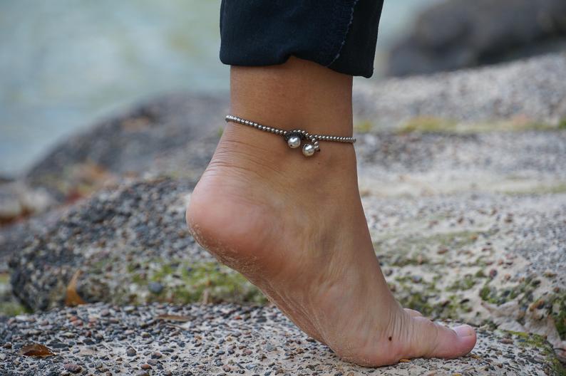 Fancy Dual Band Boho Silver Anklet - Salim Fashion